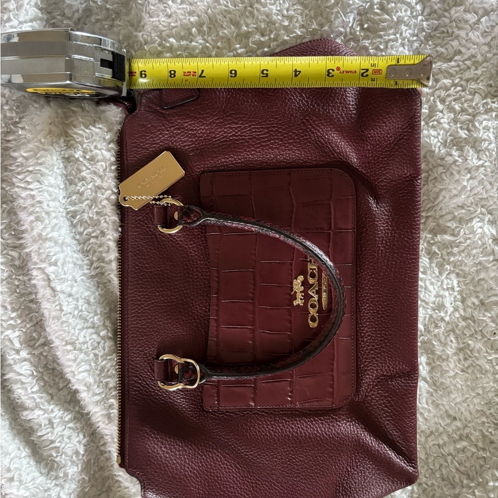 Coach Burgundy Croc-Embossed Leather Satchel with Gold Hardware - Picture 5 of 8